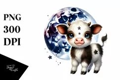 Cute Baby Cow with Cosmos on Star PNG Product Image 1