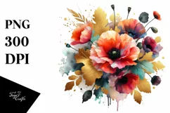 Colorful Abstract Bouquet with Gold Foil | Clipart Product Image 1