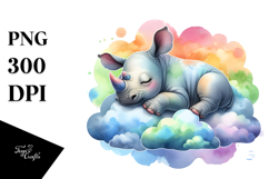 Colorful Baby Rhino Sleeping on Cloud | Clipart Product Image 1