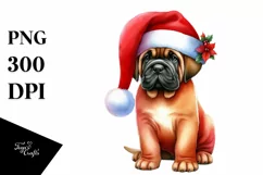 a Cute Mastiff with Santa Hat PNG Product Image 3