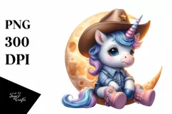 Pastel Unicorn, Cowboy on the Moon | Sublimation | Clipart Product Image 1