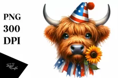 Highland Cow Portrait with Party Hat and Sun Flower Product Image 3