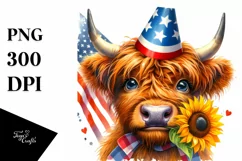 Highland Cow Portrait with Party Hat and Sun Flower Product Image 3