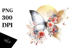 Digital Painting Butterfly with Flowers PNG Product Image 1