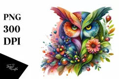Vibrant Owl with Flowers, PNG Product Image 3