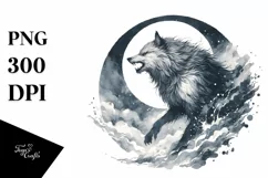 Simple Werewolf Watercolor Clipart PNG Product Image 1