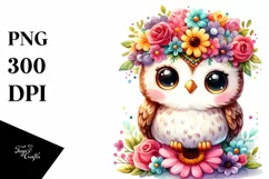 Cartoon Owl Sitting on Flower | Vibrant Flower Crown Product Image 1