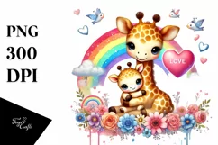 Colorful Baby Giraffe with Heart PNG Product Image 1