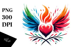 Colorful Paintbrush Fire Heart PNG Product Image 1