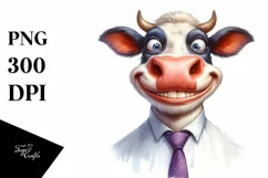 Cow Watercolor Funny Cow Portrait with Tie Product Image 3