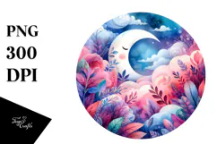 Vibrant Watercolor Whimsical Moon and Clouds | Clipart Product Image 1