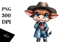 Expressive Baby Cow with Farm Jeans | Clipart Product Image 1