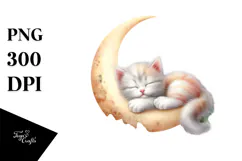 Sleeping Baby Cat on Moon PNG Product Image 1