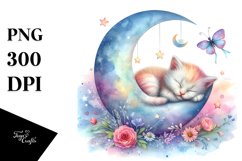 Whimsical Baby Cat Moon Art Product Image 3