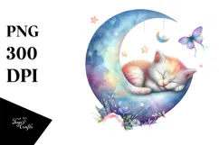 Sleeping Baby Cat on Moon PNG Product Image 1