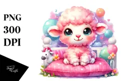 Sitting Baby Lamb on Bed, PNG Product Image 1