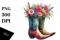 Cowboy Boots Flower Pot with Flowers | Clipart Product Image 3