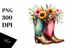 colorful Cowboy Boots Flower Pot Clipart Product Image 1