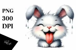 Washed Bunny Portrait Tongue Wind Clipart Product Image 1