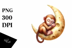 Colorful Baby Monkey Sleeping on the Moon | Clipart Product Image 3