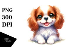 Happy Cute Cavalier King Charles Spaniel Dog, Watercolor Art Product Image 1