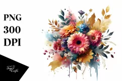 Watercolor Abstract Colorful Bouquet Gold Foil with Gerbera Product Image 3