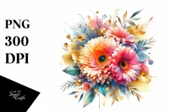 Watercolor Abstract Colorful Bouquet Gold Foil with Gerbera Product Image 3