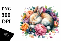 Sleeping Rabbit in Flower Clipart PNG Product Image 3