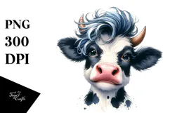 Funny Cow with Cool Hair, Transparent PNG Product Image 1