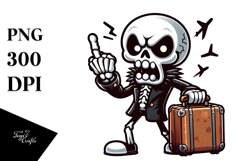Aggressive Skeletton with Travel Suitcase PNG Product Image 1