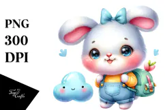 Cute Baby Bunny with Cloud PNG Product Image 1