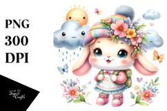 Cute Baby Bunny with Cloud PNG Product Image 1