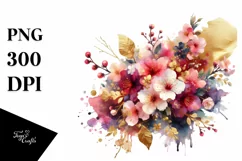Watercolor Abstract Vibrant Bouquet Gold Foil with Cherry Product Image 3
