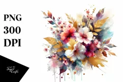 Watercolor Abstract Vibrant Bouquet Gold Foil with Cherry Product Image 3