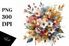 Watercolor Abstract Vibrant Bouquet Gold Foil with Cherry Product Image 3