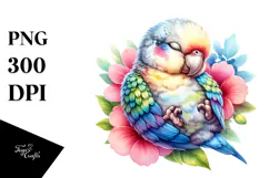 Colorful Baby Parrot Sleeping in Flower | Clipart Product Image 1