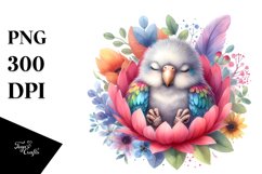 Colorful Baby Parrot Sleeping in Flower | Clipart Product Image 1