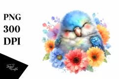 Colorful Baby Parrot Sleeping in Flower | Clipart Product Image 1