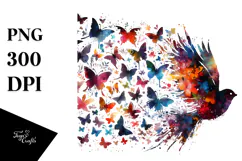 Colorful Grungy Bird with Butterfly Silhouettes, Transparent Product Image 1
