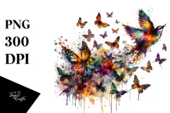 Colorful Grungy Bird with Butterfly Silhouettes, Transparent Product Image 1