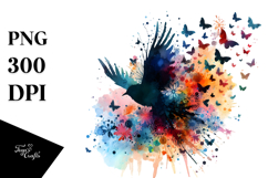 Colorful Grungy Bird, Butterfly Silhouettes PNG Product Image 1