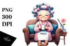 Colorful Lady on Couch | Hair Curlers Mug | Clipart Product Image 1