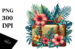 Vintage Tropical Flower Suitcase PNG Product Image 1