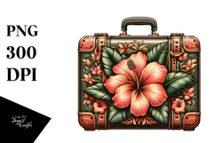 Vintage Tropical Flower Suitcase PNG Product Image 1