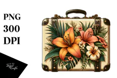 Vintage Tropical Flower Suitcase PNG Product Image 1