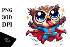 Goofy Cartoon Owl with Superhero Cape PNG Product Image 1