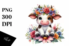 Sitting Cow with Flower Crown PNG Product Image 3