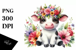 Sitting Cow with Flower Crown PNG Product Image 3