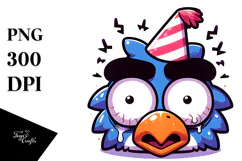 Cartoony Cartoon Bird with Party Hat, Vector Art Product Image 1