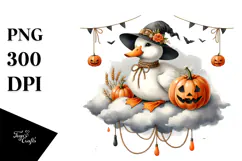 Halloween Duck on Cloud with Jack'o Lanterns PNG Product Image 1